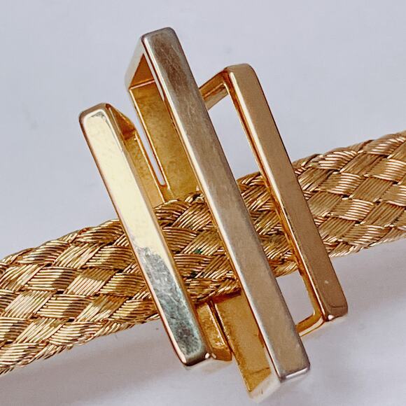 VTG Set of 2 Brooches 50s 60s Gold Tone Mesh Knot & Bar Mid Century Sculptural - Picture 6 of 12